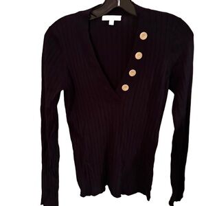 Joie Women's Navy Blue Long Sleeve Ribbed V-Neck Sweater Size Medium